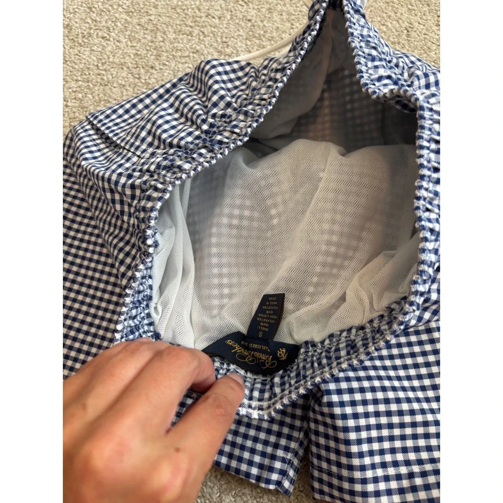Brooks Brothers Swim Trunks Small Navy White Gingham Preppy Mesh Lined Shorts